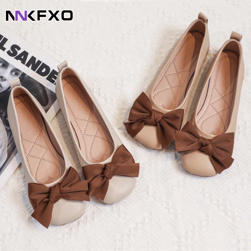 

Butterfly-Knot leather foldable ballet flats women moccasins slip on roll-up flats shoes women square toe ballerina femme vc4339