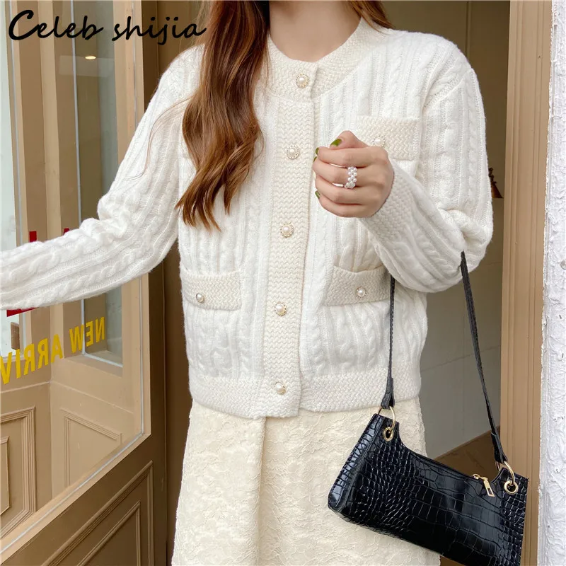 

Chic Knitted Cardigan Ladies 2023 Winter Autumn Single Breasted Elegant Sweater Coat Women Open Stitch Business OL Knitted Tops