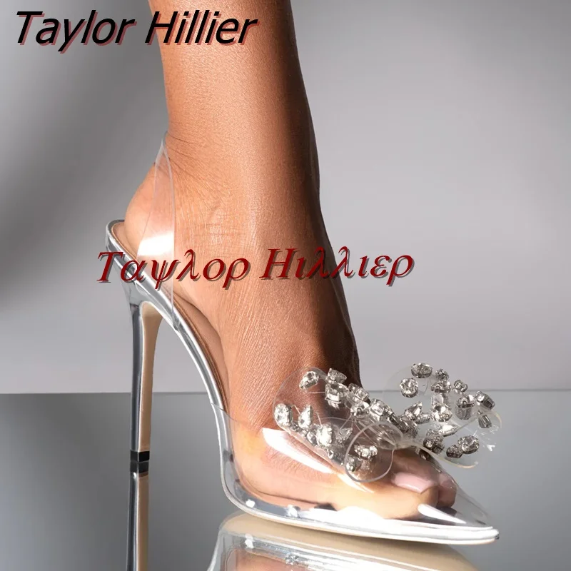 

Spring New Transparent Pvc Pumps Shoes Golden Bow Shallow Mouth Pointed Toe Stiletto Sandals Breathable Fashion Wedding Shoes