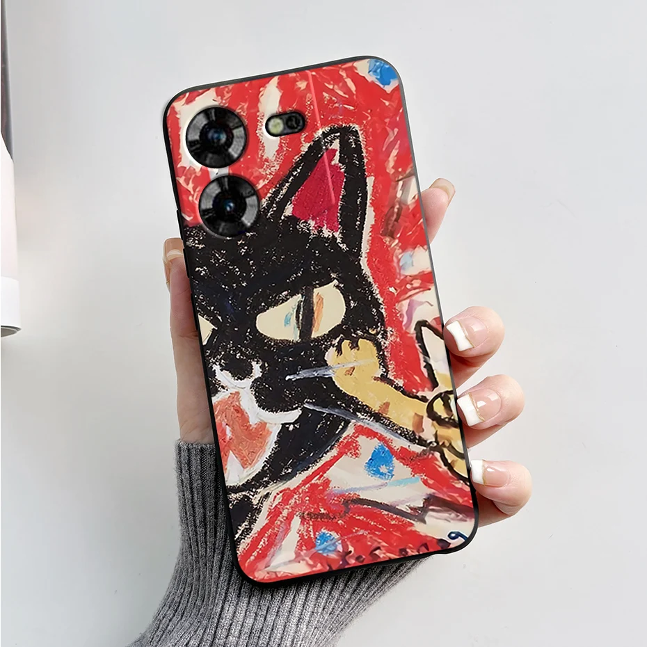 Stylish Black Silicone Phone Case with Pattern - Slim and Soft  Cover