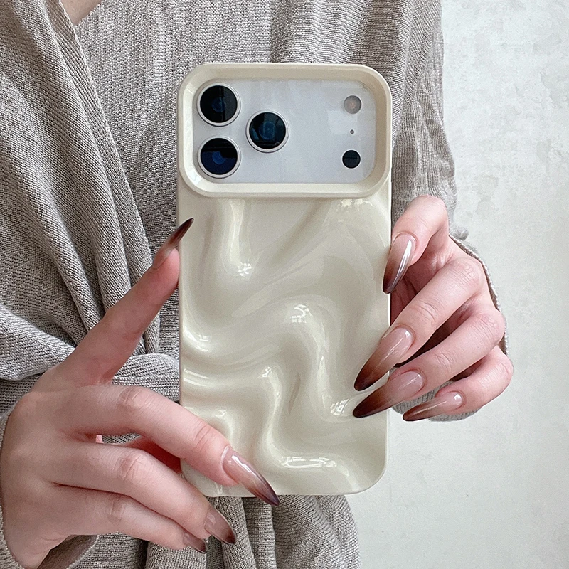 Elegant 3D Glossy Wine Red Wavy Texture Phone Case