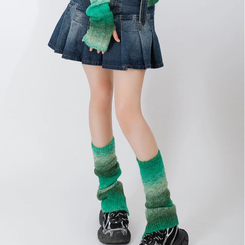 

Winter Fall Knit Flared Hem Leg Warmer Rainbow Color Knee High Slouchy Leg Cover