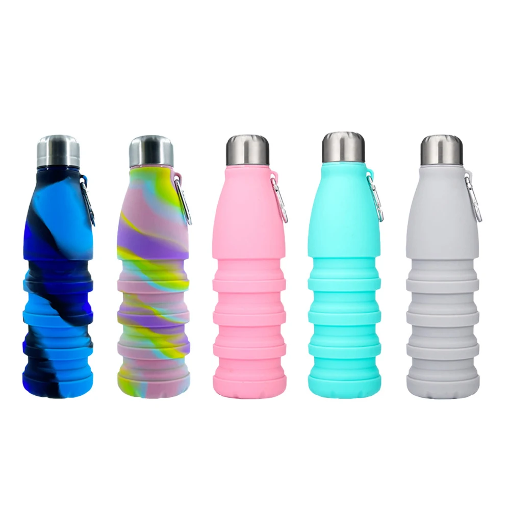 Portable Sports Water Bottle 550Ml Foldable Travel Sport Bottle Food Grade Silicone Foldable Water Cup for Home Camping Climbing