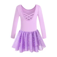Girls Ballet Leotards for Dance Camisole Dress Hollow Crisscross Back,Shiny Skirt - Image 3