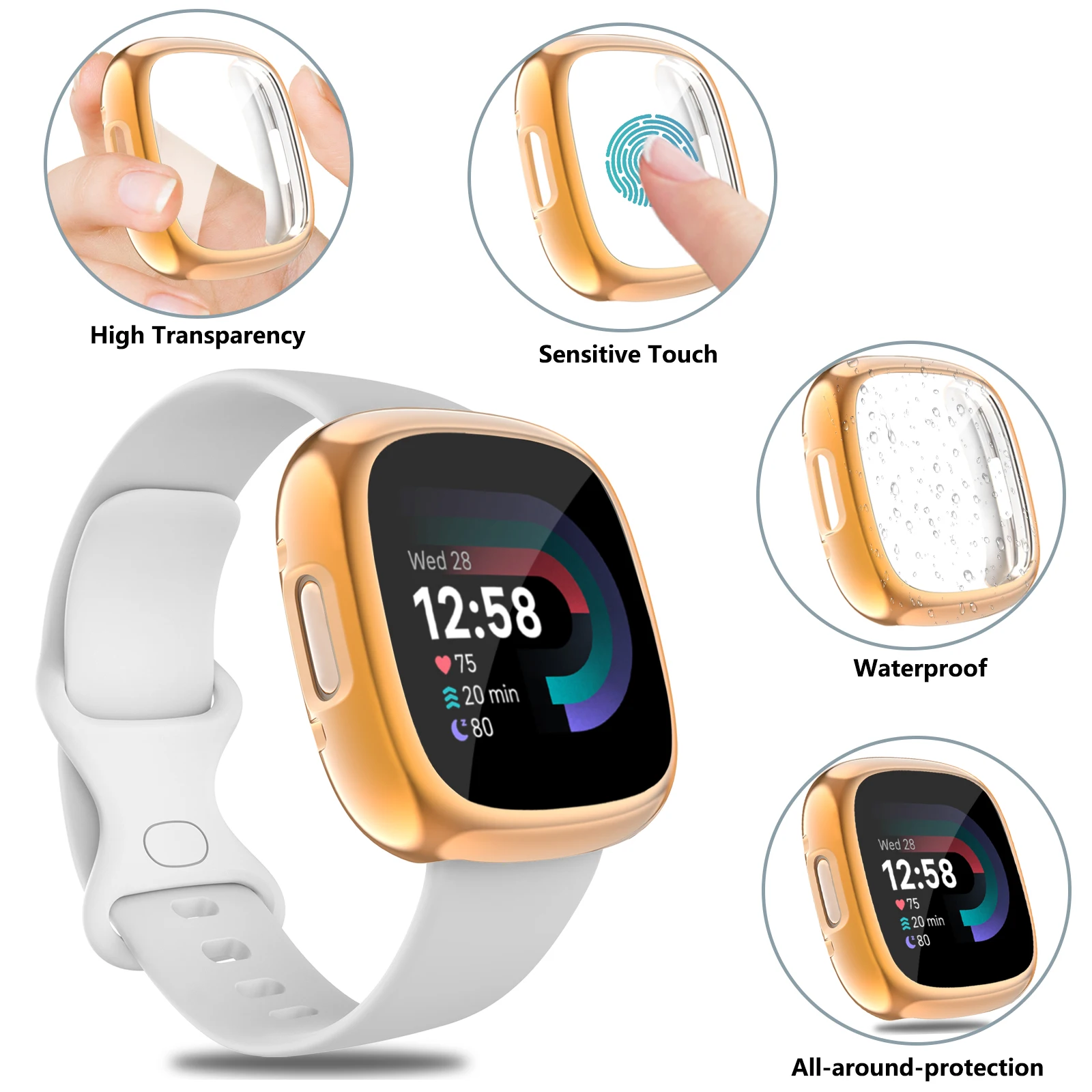 Soft TPU Full Cover Case For Fitbit Versa 2/Versa 3/Versa 4 Screen Protector Case Plated Bumper Cover For Fitbit Sense 2/Sense