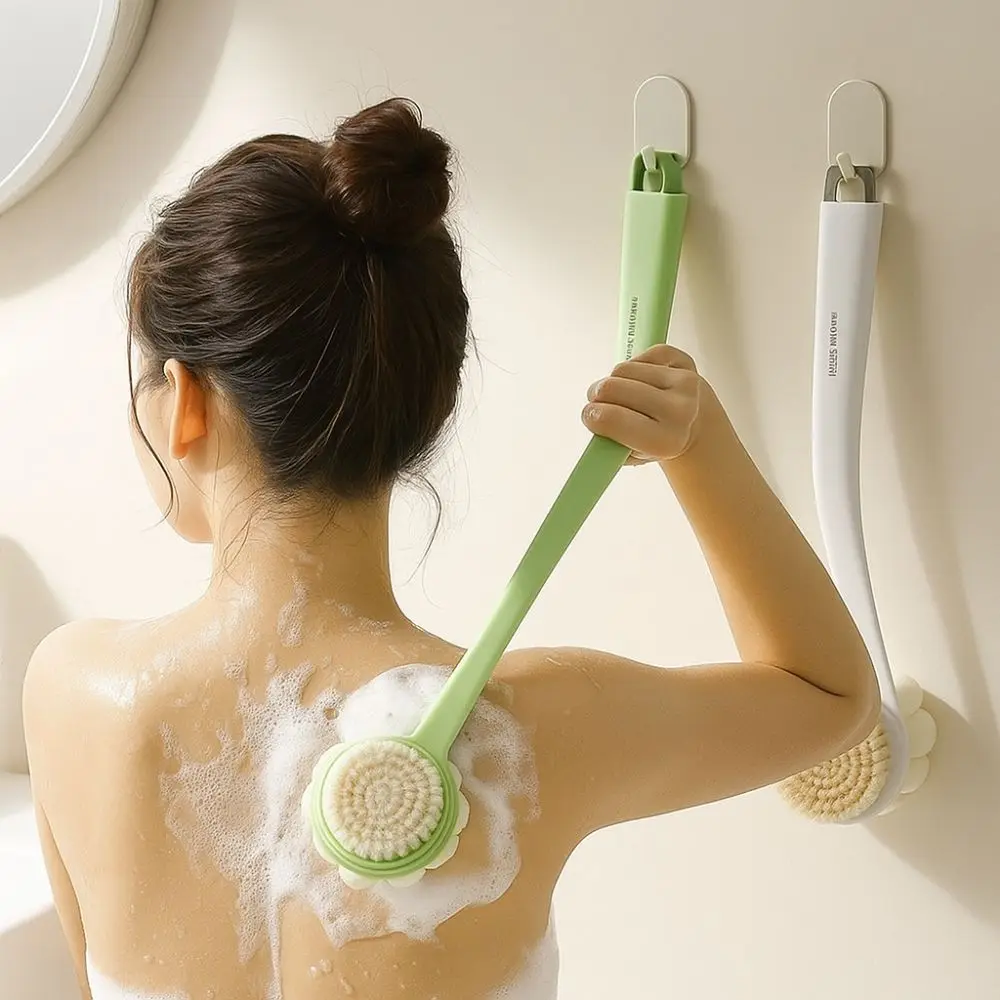 2pcs Portable 3-in-1 Double-Sided Bath Brush Anti Slip Soft Long Handle Bath Brush Thickened Back Scrub Brush Personal Care