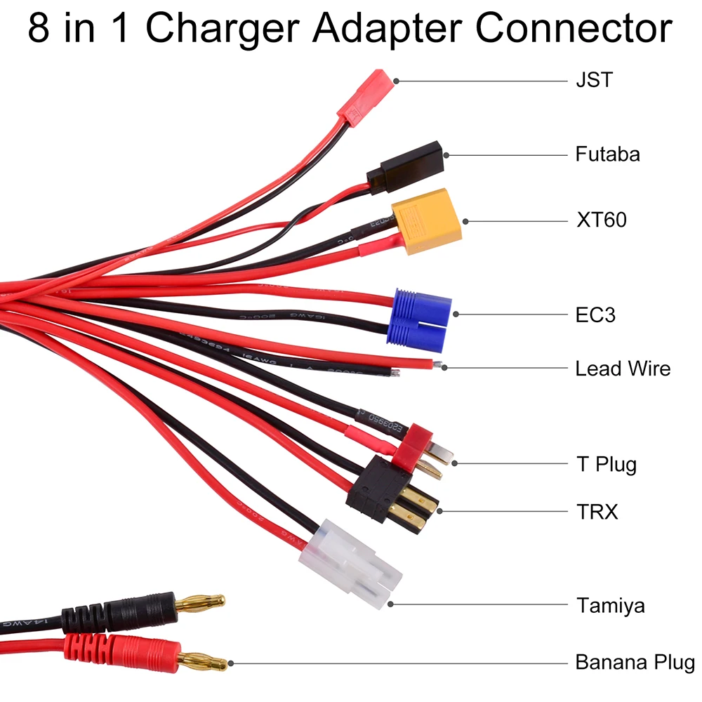 Câble adaptateur chargeur RC 8-en-1 avec fiches banane 4mm ou XT60