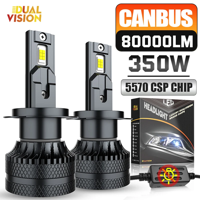 ไฟหน้ารถยนต์ LED H7 LED H4 H1 H8 H9 H11 HB3 HB4 9005 9006 9012 6000K สีขาว 350W 80000LM หลอดไฟ LED อัตโนมัติ ไฟตัดหมอกเทอร์โบ 12V 2 ชิ้น 1