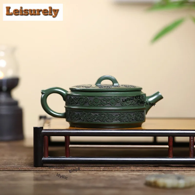 260ml Boutique Yixing Purple Clay Teapot Famous Handmade Large Caliber Pot Raw Ore Green Mud Tea Maker Kettle Zisha Teaset Craft