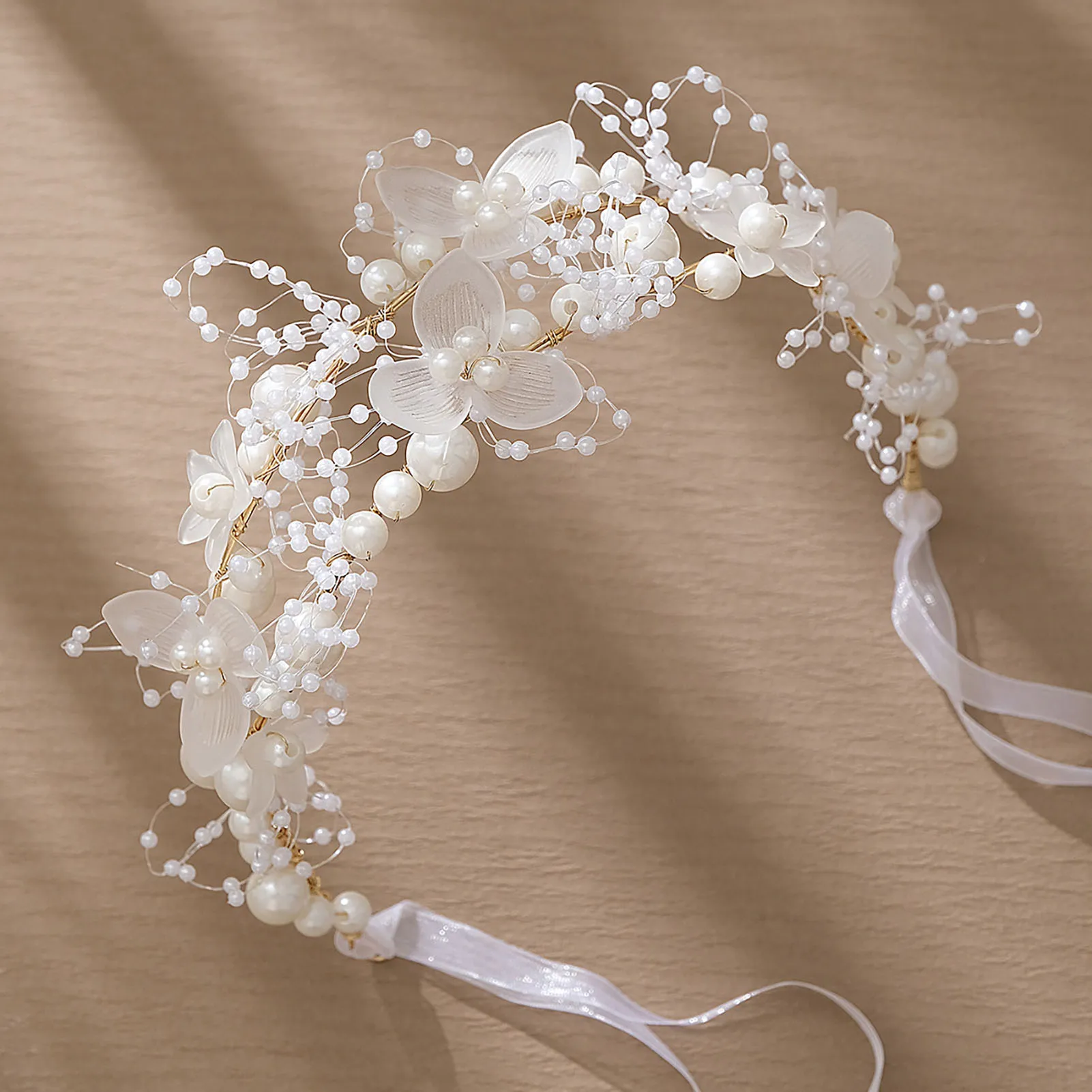 Wedding Hairband Bridal Hair Jewelry Gentle Flower Pearl Headdress Ribbon Fashion Beads Marriage Headbands Lady Tiaras Gift jewelry accessories hair accessory hair headdress bridal headwear hair band crown
