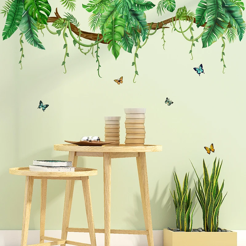 T44# rostlin velký stromky listech butterflies zeď nálepka děti pokoj pozadí domácí dekorace nástěnnou žití pokoj tapeta