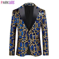 Sexy Leopard Sequins Suit Jackets Men 2023 Brand Peak Collar One Button Suit Blazers Mens Stage Prom Wedding Party Costume Homme 1