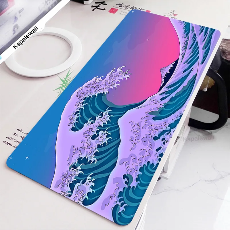 Arte Onda Mouse Pad Xxl 900x400 mm Grande Computador Mousepad Cool Gaming Pad dos Desenhos Animados para Mouse Teclado Desk Mouse Mat Preto e Branco - Imagem 6