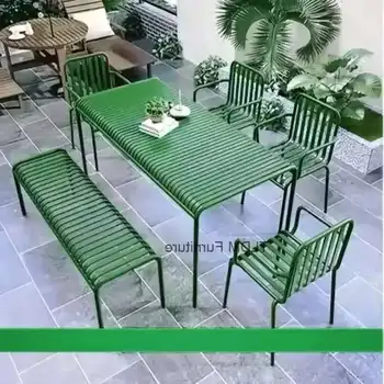 Tavoli e sedie da esterno moderni e semplici da cortile Negozio di tè al latte Tavoli da esterno color ferro battuto e sedie da spiaggia per il tempo libero