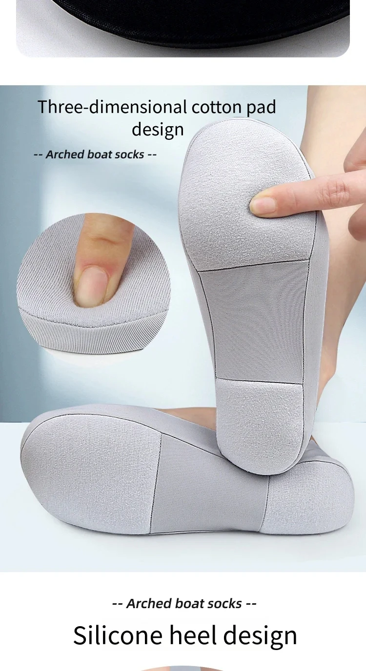 Damen Rutschfeste Niedrige Socken-Einlegesohlen für Fußgewölbe Unsichtbare Flache Bootsocken Weicher Schwamm Stoßdämpfend Druckentlastend – Detail 4