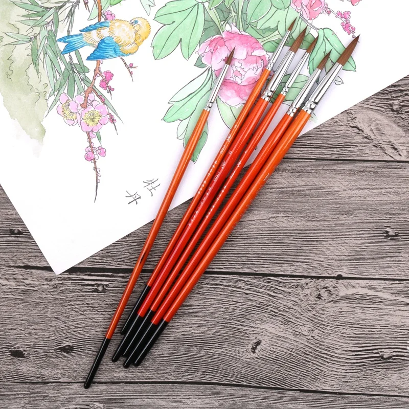 Pennello per capelli donnola per acquerello 6 pezzi Suggerimenti Pennello rotondo a guazzo Set di colori Pittura artistica Studente principiante per adulti Dipinto a mano - immagine 6