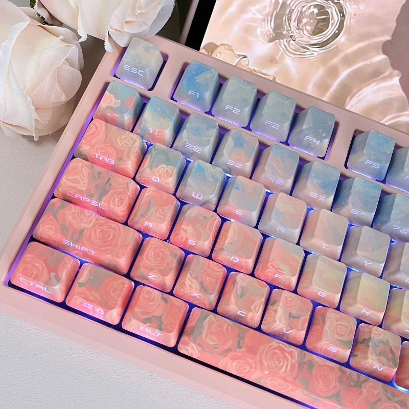 Echome Costa Rosa Keycap Letra Lateral Pbt Dye-sublimação Cap Teclado Artístico Perfil Oem Presente Teclado Mecânico - Imagem 6