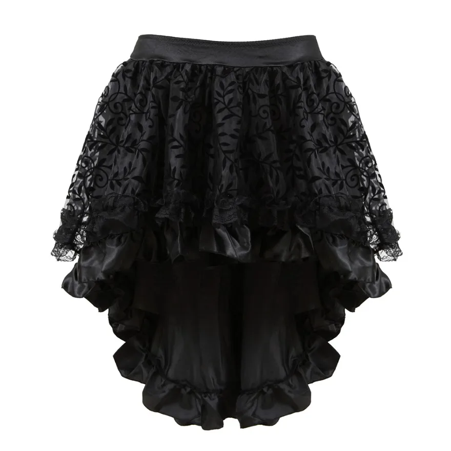 Gothic Skirts Asymmetrical Steampunk Sexy Fashion Floral Lace High Low Skirt Showgirl Burlesque Party Costume Plus Size Clubwear