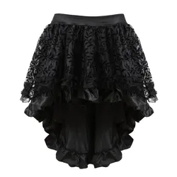 Gothic Skirts Asymmetrical Steampunk Sexy Fashion Floral Lace High Low Skirt Showgirl Burlesque Party Costume Plus Size Clubwear
