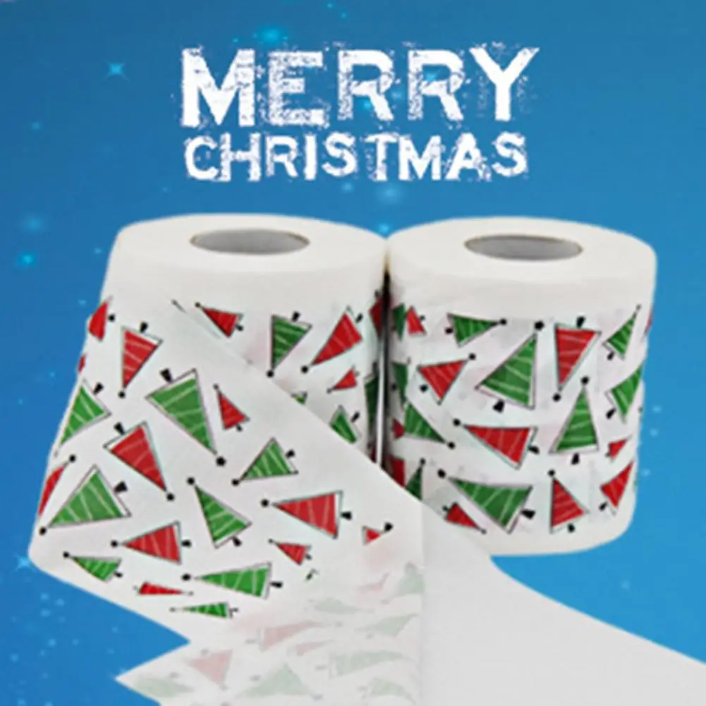 1 Roll Cartoon Pattern Disposable Toilet Paper Festive Soft Touch Decorate Christmas Holiday Printed Roll Paper for Festival toilet paper