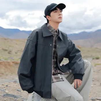 بو الجلود دراجة نارية سترة الرجال العصرية عارضة البني سستة السائق الستر فضفاض التلبيب الجلود دراجة نارية موحدة سترة واقية الرجال