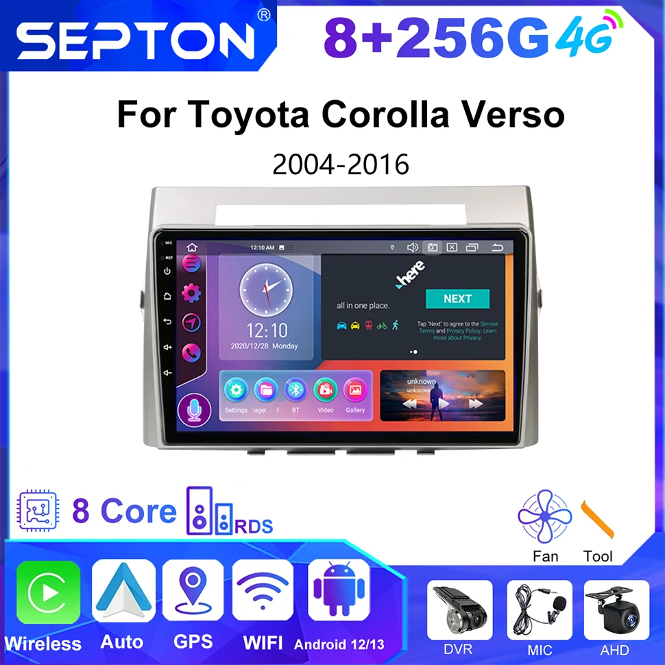 

SEPTON Car Stereo Radio For Toyota Corolla Verso 2004-2016 Android Autoradio Multimedia Video Player Carplay GPS Headunit 2Din