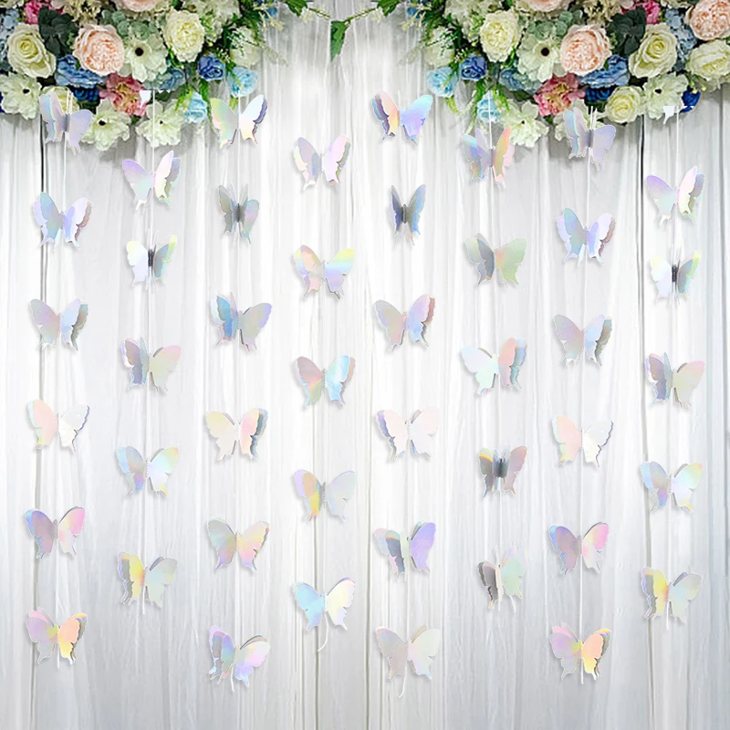 2M 3D Schmetterling Papier Banner Girlande Schillernde Hängende Flagge Vorhänge Für Hochzeit Geburtstag Party Hintergrund Dekoration Baby Dusche