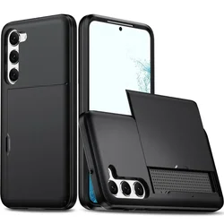Universal Shockproof Wallet Case with Card Holder Slot - Protective Cover - Galaxy S23 Ultra (Black)