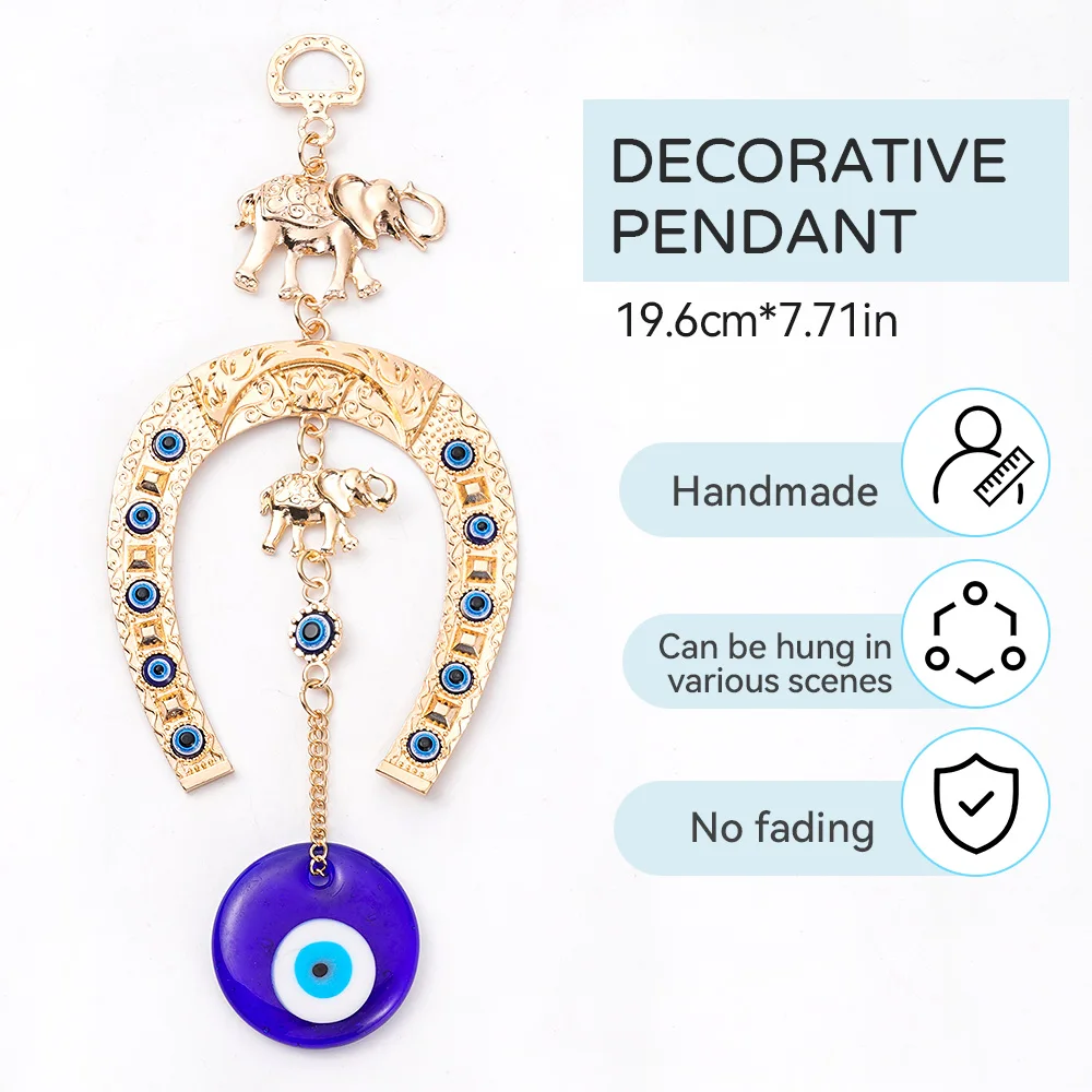 Turkish Blue Evil Eye Beads Charms Pendants Gold Colour Horseshoe&Elephant Hanging Ornament Car Amulet Lucky Gift Home Decor 2