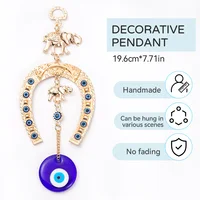 Turkish Blue Evil Eye Beads Charms Pendants Gold Colour Horseshoe&Elephant Hanging Ornament Car Amulet Lucky Gift Home Decor 2