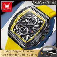 OLEVS 2975 Men's Watches Hollowed Quartz Wristwatch Silicone Strap Tonneau Large Dial Design Waterproof Luminous Watch for Men