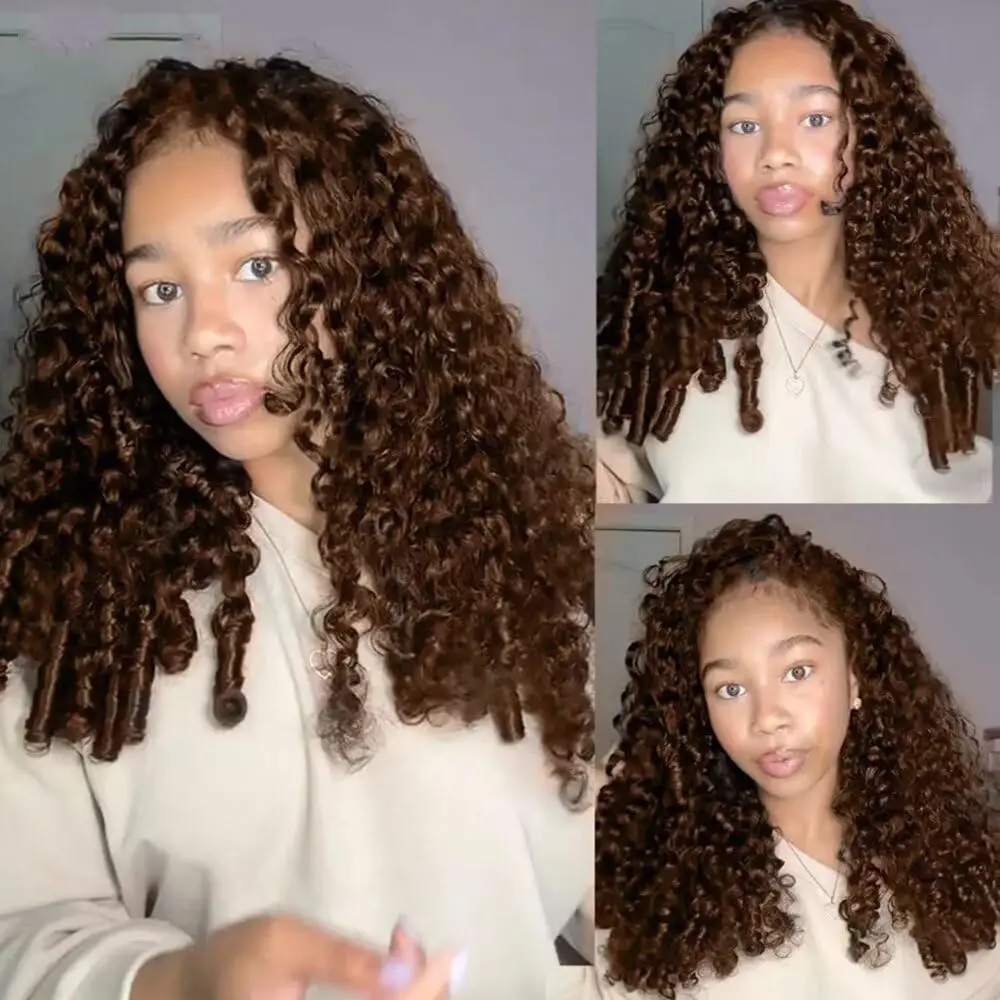 Chocolate Brown Burmese Curly Wigs 13x6 Lace Front Wigs Human Hair 13x4 HD Lace Wig Pre Plucked Brazilian Human Hair 200 Density 5