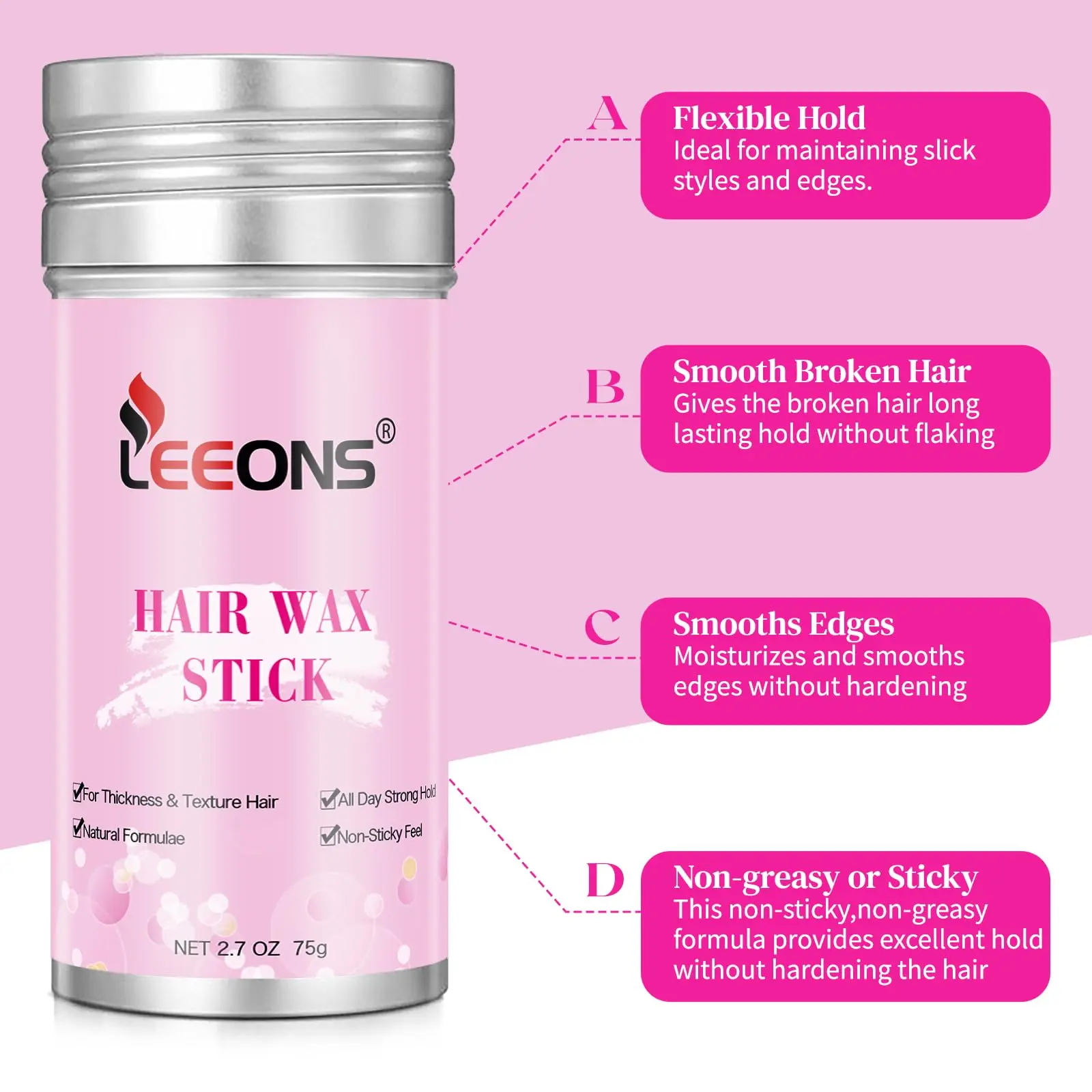 Edge Control Wax Stick and Braiding Gel for Women Strong Hold Edge Smoother Long Lasting Broken Hair Holder Wax Stick