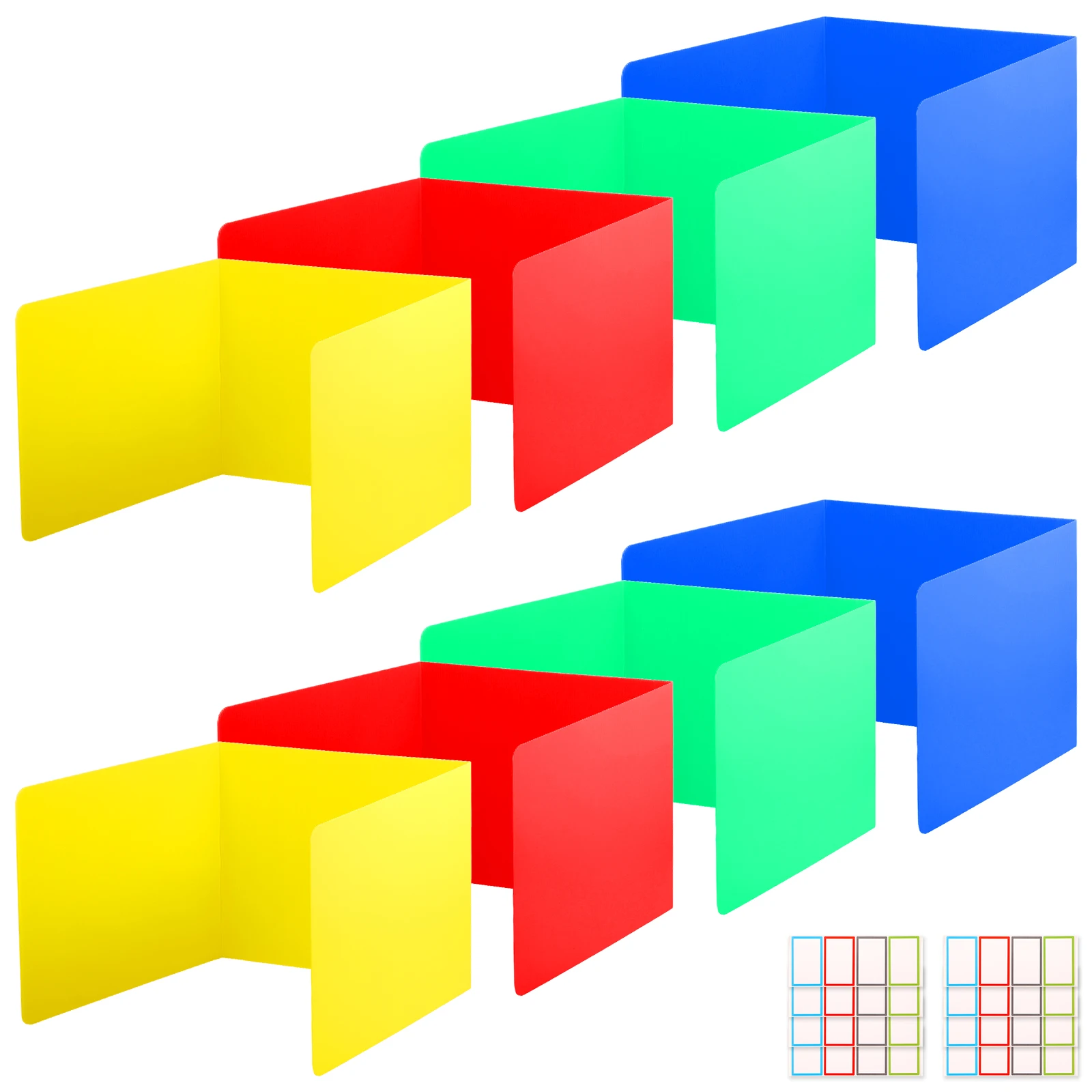 8-Pack Colorful Desk Privacy Dividers for Student Testing Foldable Table Privacy Panel, Classroom Shields with Stickers