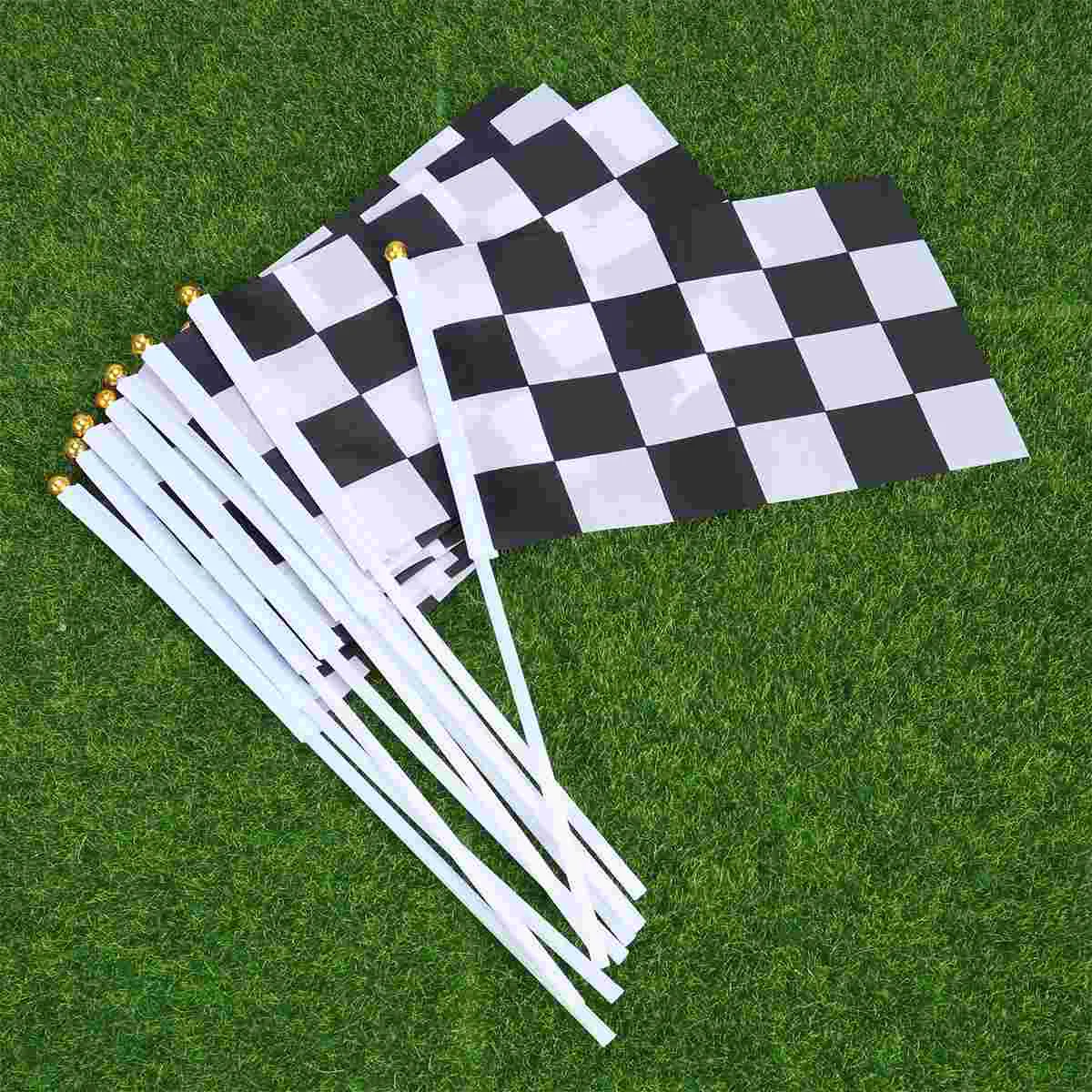 50Pcs Mini Bandiere Da Corsa Bandiera A Mano A Scacchi Per Piccole Bandiere Da Corsa Per Auto (Nero Bianco)