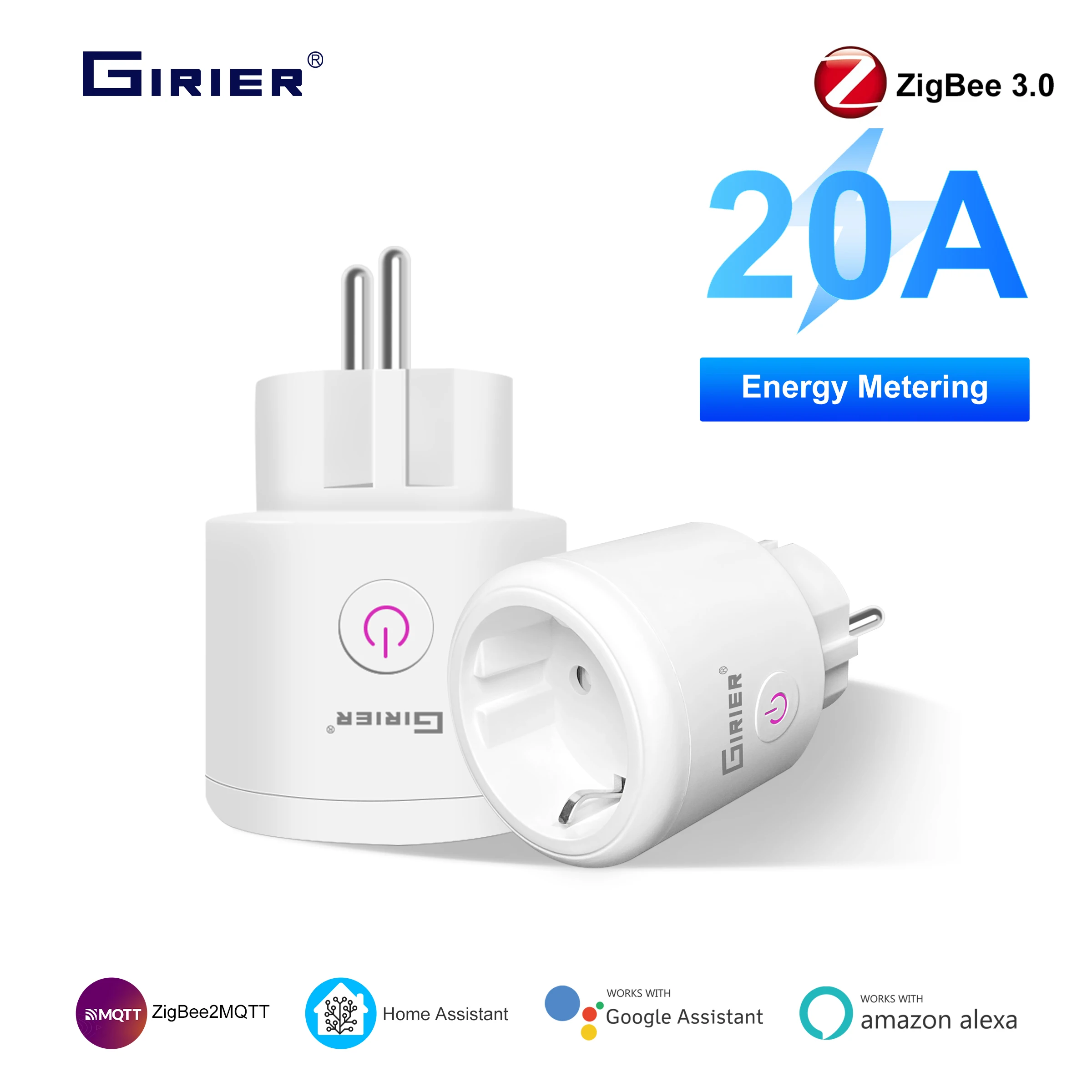 GIRIER สมาร์ทปลั๊ก ZigBee 20A Smart Home Outlet SOCKET EU 4200W พร้อมฟังก์ชั่น Power Monitor รองรับ Alexa Google Home Assistant 1