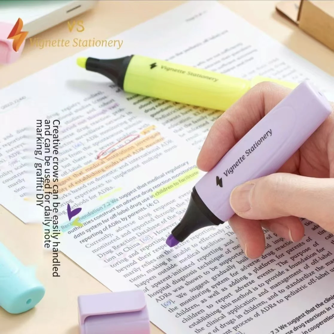 핫세일 6색 하드팁 형광펜 하이라이터 마커 휴대용 시험 필기용 미술 드로잉 문구 선물