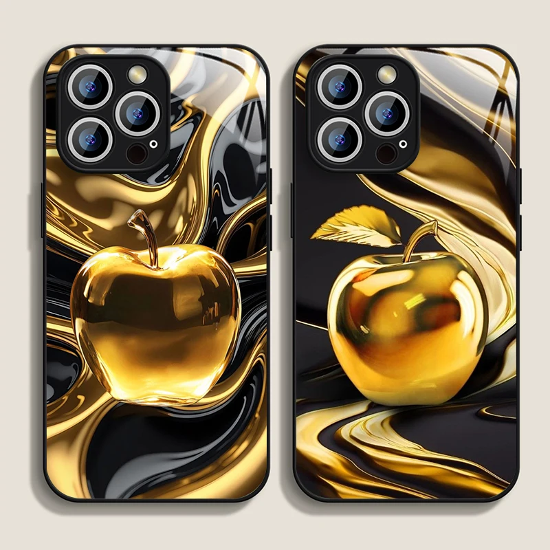 Golden Apple Tempered Glass Hard Protective Phone Case