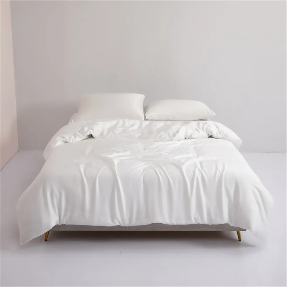 

Luxury White 100% Silk Bedding Set Beauty Silk Queen King Quilt Cover Flat Sheet Or Fitted Sheet Pillowcase Bed Set