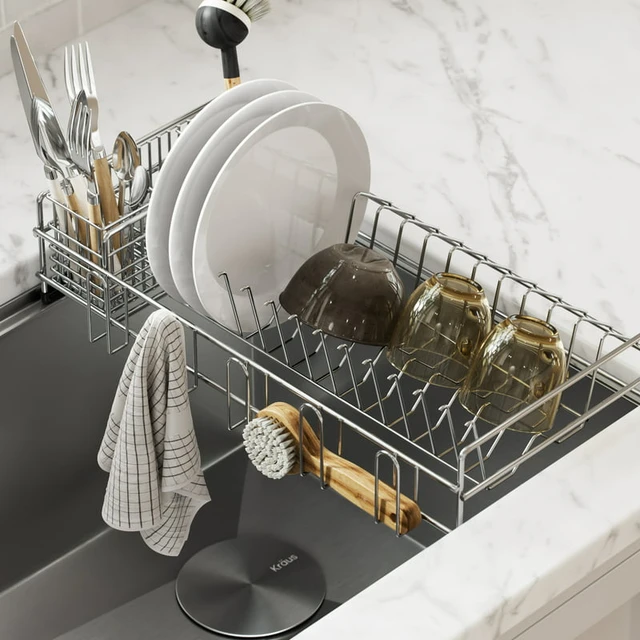 Kitchen Sink Dish Drying Rack Drainer and Utensil Holder in