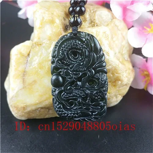 Chinese Natural Jade Dragon Pendant Beads Necklace Charm Jewelry Obsidian Carved Amulet Gifts For Men pendant necklace jasper pendant