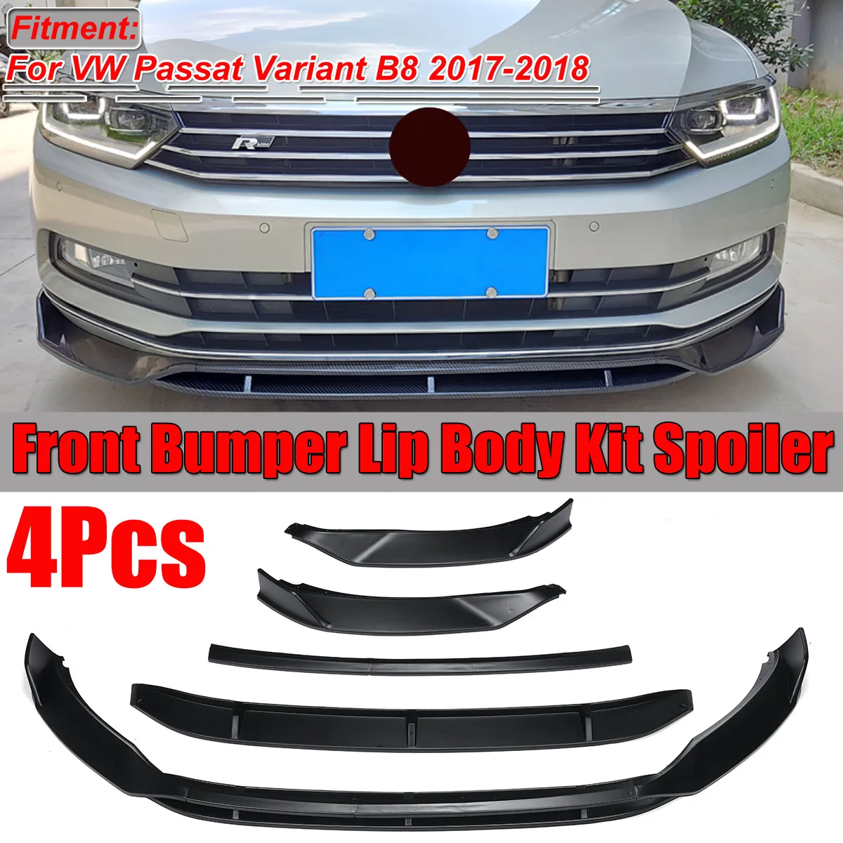 

4PCS Detachable Car Front Bumper Splitter Lip Chin Bumper Spoiler Splitters Body Kit Cover For VW Passat Variant B8 2017-2018