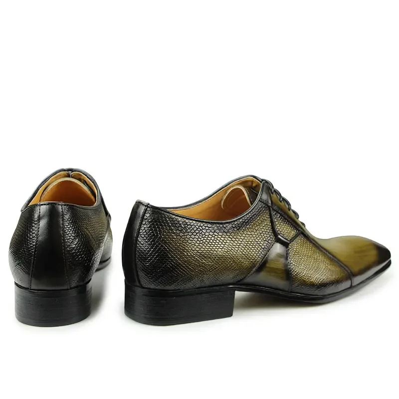 Oxfords Leather Dress Shoes for Male Office Formal Social Elegant Shoe Wedding Place High Quality Fashion Printing Khaki Black
