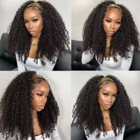 Demi-perruque cheveux humains crépus bouclés perruque cheveux humains prêt à porter 3 en 1 demi perruque avec cordon 200 densité bouclés demi-perruques 16 pouces 6