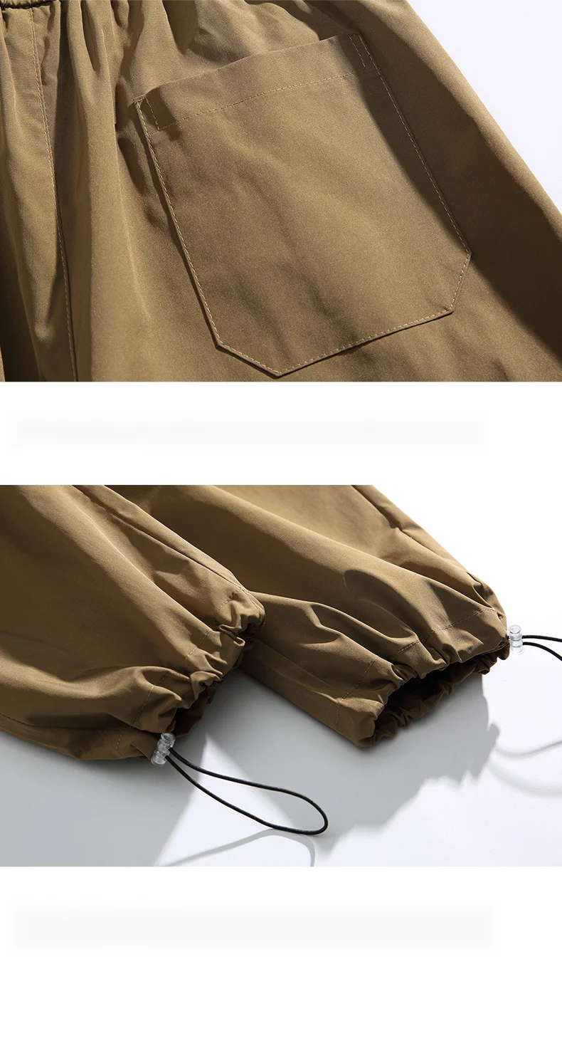 Solid color waterproof assault pants for men's 2024 new product, light and thin straight tube two piece drawstring casual pants_voghion.com