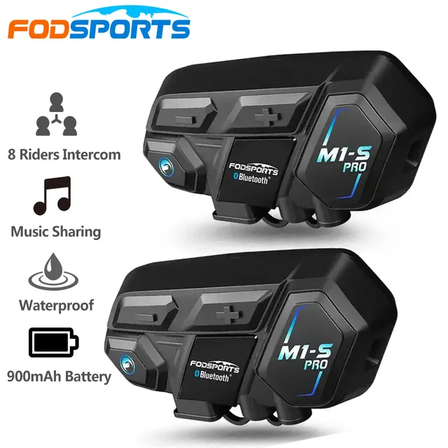 2Pcs Fodsport M1-S Pro Motorcycle Intercom Helmet Bluetooth Headset Wireless 8 Rider Communicator Moto Interphone Music Sharing