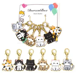 Set of 6 Gold Enamel Cat Stitch Markers in Zinc & Iron Alloy - 4.4x2.3cm (1 Set)