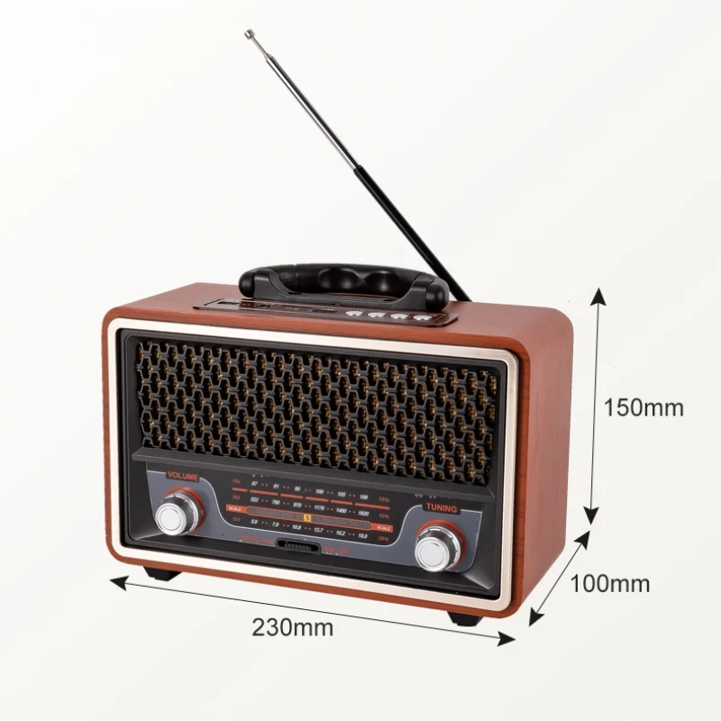 USB, Bluetoothスピーカー付き木製充電式ラジオ,ポータブル,レトロ,fm
