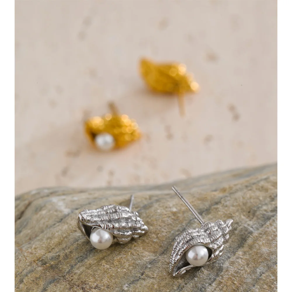 Yhpup Stud Earrings Stainless Steel Pearls Women