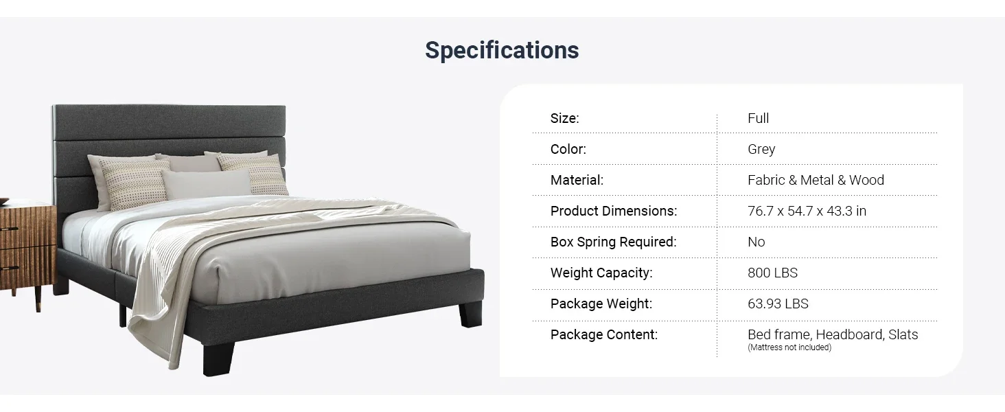 full size bed frame with upholstered headboard